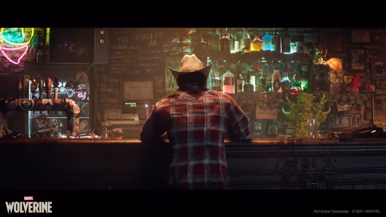 Logan de dos au comptoir d'un bar dans Marvel's Wolverine sur PS5