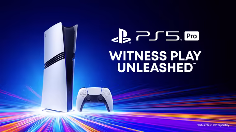 Visuel officiel de la PlayStation 5 Pro avec une manette DualSense