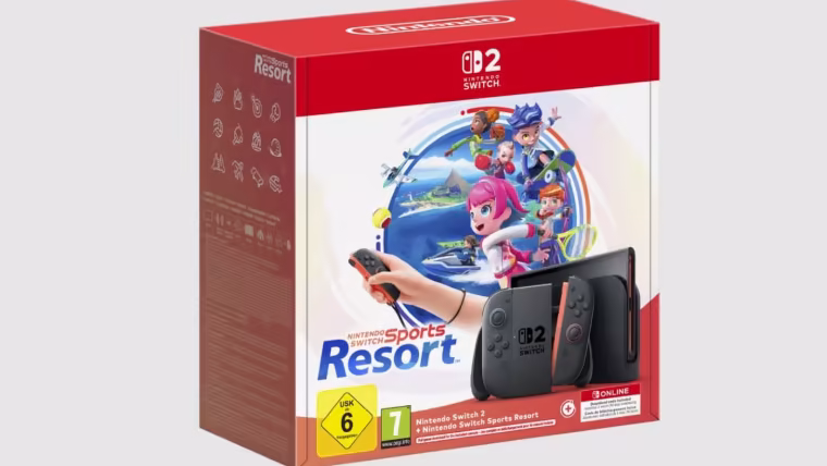 Boîte du pack Nintendo Switch 2 avec Nintendo Switch Sports Resort