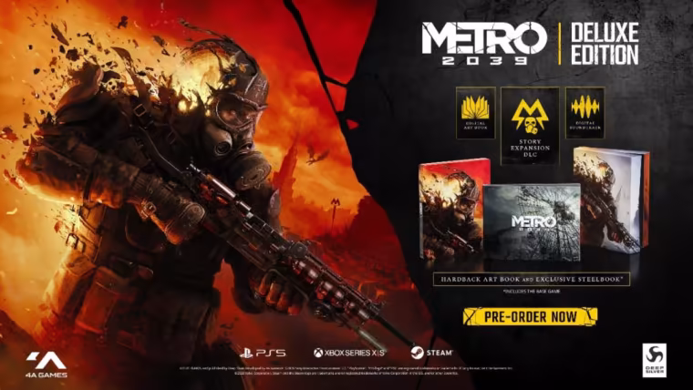 Contenu de l'édition Deluxe de Metro 2039 : steelbook, artbook relié, DLC d'histoire, bande-son et artbook numériques
