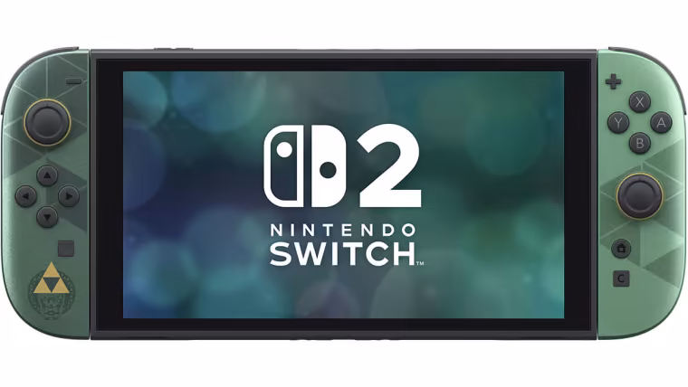 La Switch 2 édition Zelda en mode portable, Joy-Con 2 verts et Triforce dorée