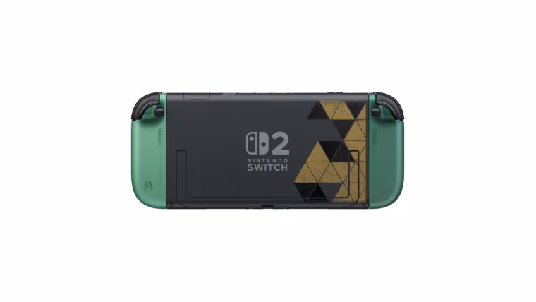 Dos de la Switch 2 édition Zelda avec le motif de la Triforce